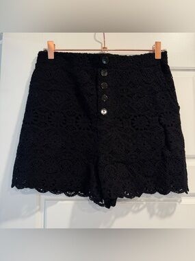 Maeve Black Crochet Button-Front Shorts